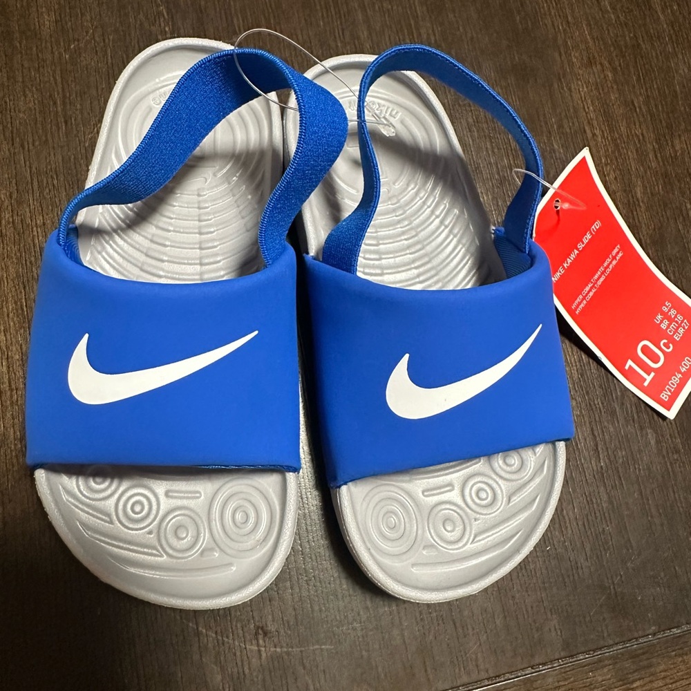 Nike Blue and White Slide Sandals Durable and Classic